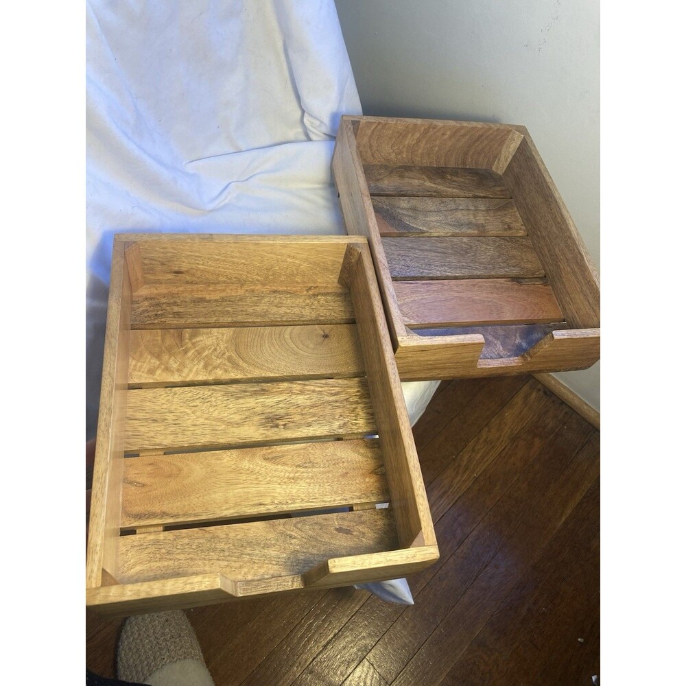New West Elm Cody 2 Desktop Organizer Oak Desk Paper Tray MCM style